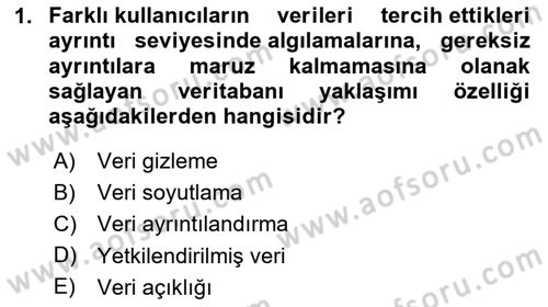 Veritabanı Sistemleri Dersi 2024 - 2025 Yılı (Vize) Ara Sınav Soruları 1. Soru