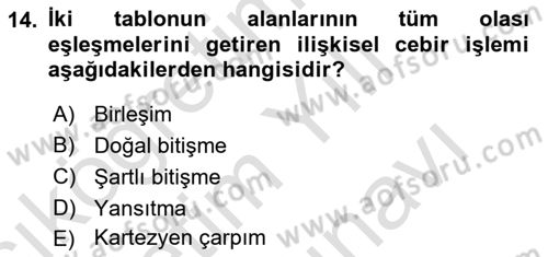 Veritabanı Sistemleri Dersi 2024 - 2025 Yılı (Vize) Ara Sınav Soruları 14. Soru