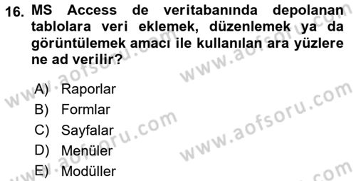 Veritabanı Sistemleri Dersi 2024 - 2025 Yılı (Vize) Ara Sınav Soruları 16. Soru