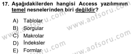 Veritabanı Sistemleri Dersi 2024 - 2025 Yılı (Vize) Ara Sınav Soruları 17. Soru