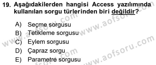 Veritabanı Sistemleri Dersi 2024 - 2025 Yılı (Vize) Ara Sınav Soruları 19. Soru