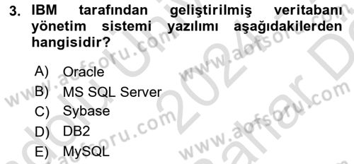 Veritabanı Sistemleri Dersi 2024 - 2025 Yılı (Vize) Ara Sınav Soruları 3. Soru