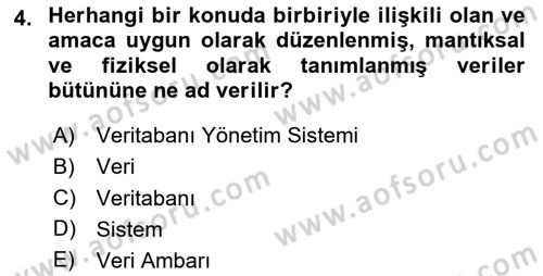 Veritabanı Sistemleri Dersi 2024 - 2025 Yılı (Vize) Ara Sınav Soruları 4. Soru