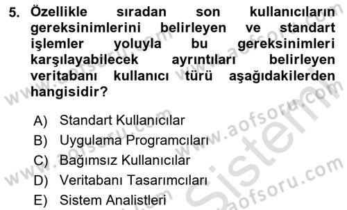 Veritabanı Sistemleri Dersi 2024 - 2025 Yılı (Vize) Ara Sınav Soruları 5. Soru