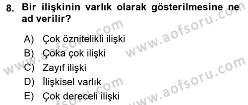 Veritabanı Sistemleri Dersi 2024 - 2025 Yılı (Vize) Ara Sınav Soruları 8. Soru