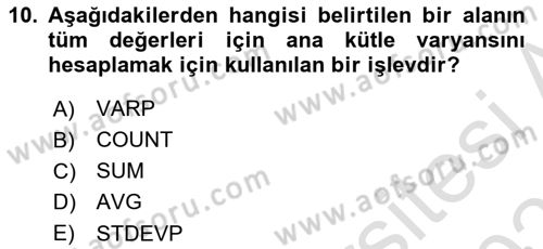 Veritabanı Sistemleri Dersi 2024 - 2025 Yılı (Final) Dönem Sonu Sınav Soruları 10. Soru