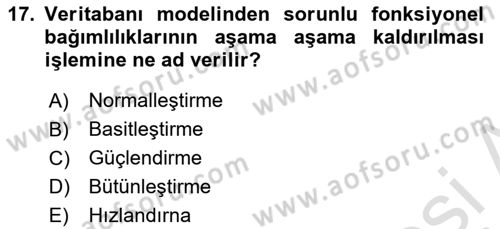 Veritabanı Sistemleri Dersi 2024 - 2025 Yılı (Final) Dönem Sonu Sınav Soruları 17. Soru