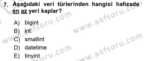 Veritabanı Sistemleri Dersi 2024 - 2025 Yılı (Final) Dönem Sonu Sınav Soruları 7. Soru