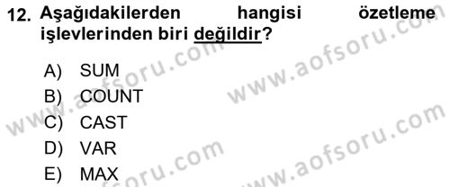 Veritabanı Sistemleri Dersi 2024 - 2025 Yılı Yaz Okulu Sınav Soruları 12. Soru