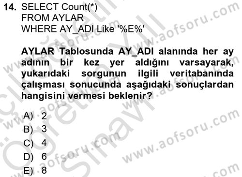 Veritabanı Sistemleri Dersi 2024 - 2025 Yılı Yaz Okulu Sınav Soruları 14. Soru