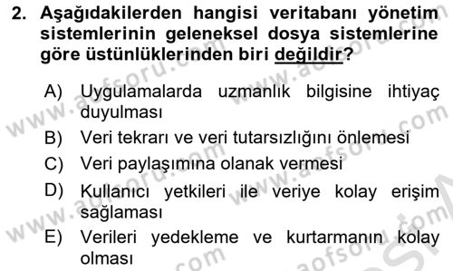 Veritabanı Sistemleri Dersi 2024 - 2025 Yılı Yaz Okulu Sınav Soruları 2. Soru