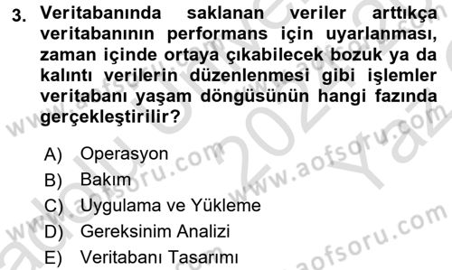 Veritabanı Sistemleri Dersi 2024 - 2025 Yılı Yaz Okulu Sınav Soruları 3. Soru