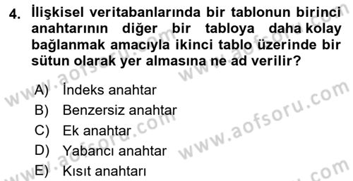Veritabanı Sistemleri Dersi 2024 - 2025 Yılı Yaz Okulu Sınav Soruları 4. Soru