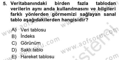 Veritabanı Sistemleri Dersi 2024 - 2025 Yılı Yaz Okulu Sınav Soruları 5. Soru