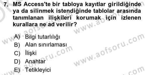 Veritabanı Sistemleri Dersi 2024 - 2025 Yılı Yaz Okulu Sınav Soruları 7. Soru