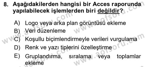 Veritabanı Sistemleri Dersi 2024 - 2025 Yılı Yaz Okulu Sınav Soruları 8. Soru