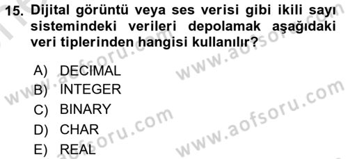 Veritabanı Sistemleri Dersi 2025 - 2026 Yılı (Vize) Ara Sınav Soruları 15. Soru