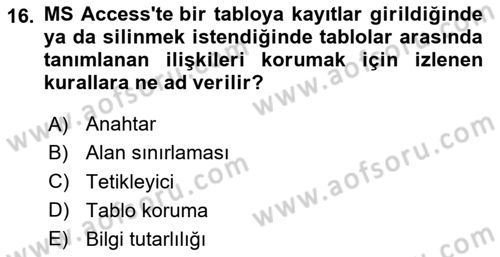 Veritabanı Sistemleri Dersi 2025 - 2026 Yılı (Vize) Ara Sınav Soruları 16. Soru