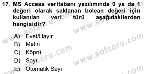 Veritabanı Sistemleri Dersi 2025 - 2026 Yılı (Vize) Ara Sınav Soruları 17. Soru