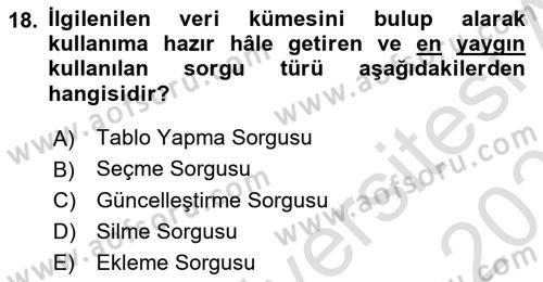 Veritabanı Sistemleri Dersi 2025 - 2026 Yılı (Vize) Ara Sınav Soruları 18. Soru