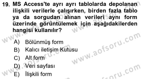 Veritabanı Sistemleri Dersi 2025 - 2026 Yılı (Vize) Ara Sınav Soruları 19. Soru