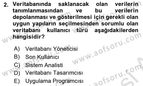 Veritabanı Sistemleri Dersi 2025 - 2026 Yılı (Vize) Ara Sınav Soruları 2. Soru