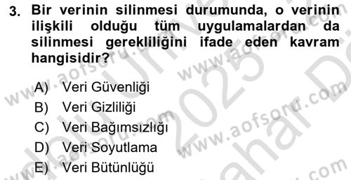 Veritabanı Sistemleri Dersi 2025 - 2026 Yılı (Vize) Ara Sınav Soruları 3. Soru