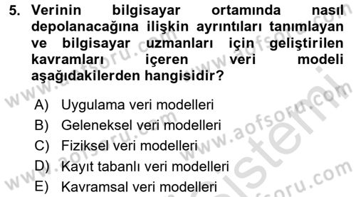 Veritabanı Sistemleri Dersi 2025 - 2026 Yılı (Vize) Ara Sınav Soruları 5. Soru