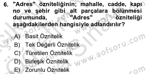 Veritabanı Sistemleri Dersi 2025 - 2026 Yılı (Vize) Ara Sınav Soruları 6. Soru