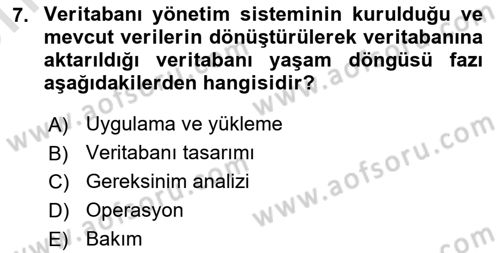 Veritabanı Sistemleri Dersi 2025 - 2026 Yılı (Vize) Ara Sınav Soruları 7. Soru
