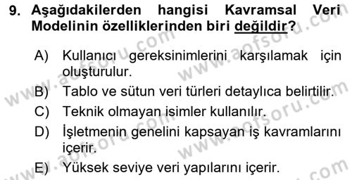Veritabanı Sistemleri Dersi 2025 - 2026 Yılı (Vize) Ara Sınav Soruları 9. Soru