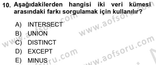 Veritabanı Sistemleri Dersi 2025 - 2026 Yılı (Final) Dönem Sonu Sınav Soruları 10. Soru