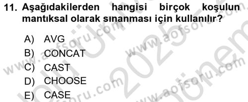 Veritabanı Sistemleri Dersi 2025 - 2026 Yılı (Final) Dönem Sonu Sınav Soruları 11. Soru