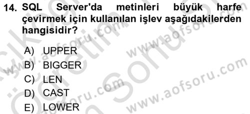 Veritabanı Sistemleri Dersi 2025 - 2026 Yılı (Final) Dönem Sonu Sınav Soruları 14. Soru