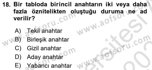 Veritabanı Sistemleri Dersi 2025 - 2026 Yılı (Final) Dönem Sonu Sınav Soruları 18. Soru