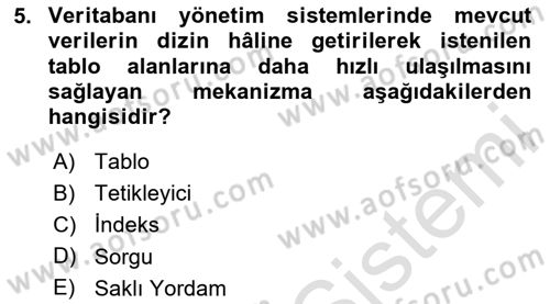 Veritabanı Sistemleri Dersi 2025 - 2026 Yılı (Final) Dönem Sonu Sınav Soruları 5. Soru