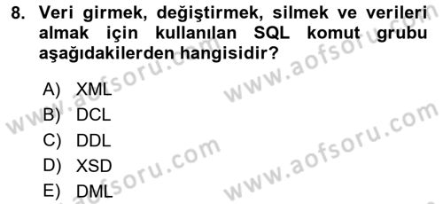 Veritabanı Sistemleri Dersi 2025 - 2026 Yılı (Final) Dönem Sonu Sınav Soruları 8. Soru
