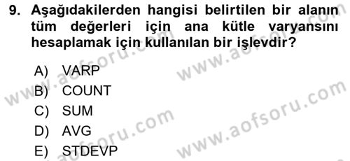 Veritabanı Sistemleri Dersi 2025 - 2026 Yılı (Final) Dönem Sonu Sınav Soruları 9. Soru