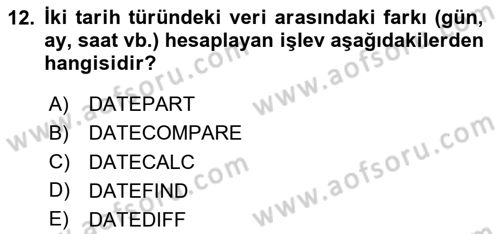 Veritabanı Sistemleri Dersi 2025 - 2026 Yılı Yaz Okulu Sınav Soruları 12. Soru