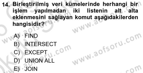 Veritabanı Sistemleri Dersi 2025 - 2026 Yılı Yaz Okulu Sınav Soruları 14. Soru