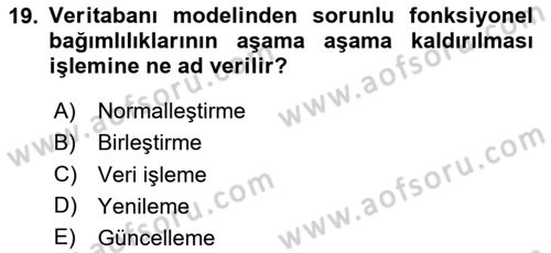 Veritabanı Sistemleri Dersi 2025 - 2026 Yılı Yaz Okulu Sınav Soruları 19. Soru