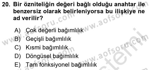 Veritabanı Sistemleri Dersi 2025 - 2026 Yılı Yaz Okulu Sınav Soruları 20. Soru