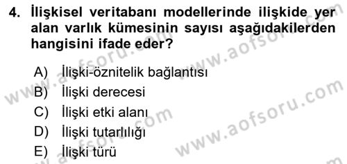 Veritabanı Sistemleri Dersi 2025 - 2026 Yılı Yaz Okulu Sınav Soruları 4. Soru