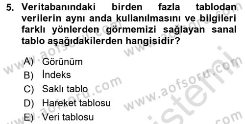 Veritabanı Sistemleri Dersi 2025 - 2026 Yılı Yaz Okulu Sınav Soruları 5. Soru