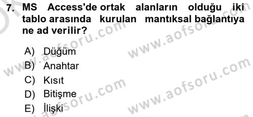 Veritabanı Sistemleri Dersi 2025 - 2026 Yılı Yaz Okulu Sınav Soruları 7. Soru