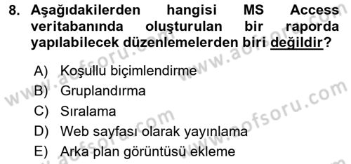 Veritabanı Sistemleri Dersi 2025 - 2026 Yılı Yaz Okulu Sınav Soruları 8. Soru