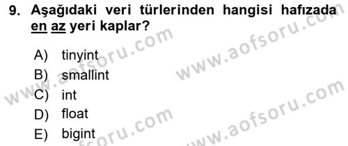Veritabanı Sistemleri Dersi 2025 - 2026 Yılı Yaz Okulu Sınav Soruları 9. Soru