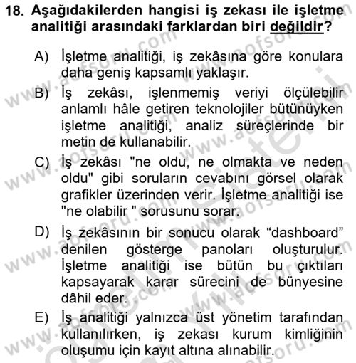 Bilişim Sistemleri Dersi 2019 - 2020 Yılı Yaz Okulu Sınav Soruları 18. Soru