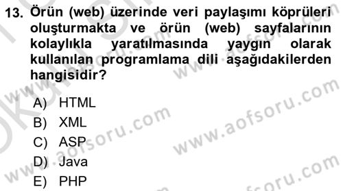 Bilişim Sistemleri Dersi 2020 - 2021 Yılı Yaz Okulu Sınav Soruları 13. Soru