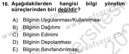 Bilişim Sistemleri Dersi 2020 - 2021 Yılı Yaz Okulu Sınav Soruları 16. Soru